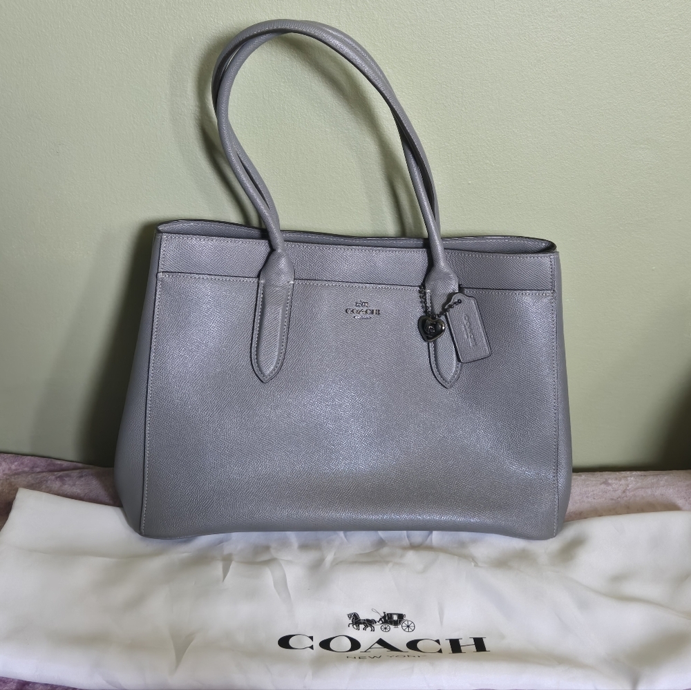 Coach Bailey carryall tote handbag in heather gray leather and gunmetal hardware